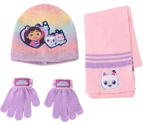 CERDÁ LIFE'S LITTLE MOMENTS Set Infantil Gorro, Guantes y Bufanda Gabby´S Dollhouse Invierno-Conjunto térmico, 3 Piezas, Standard (Pack de 3)niños