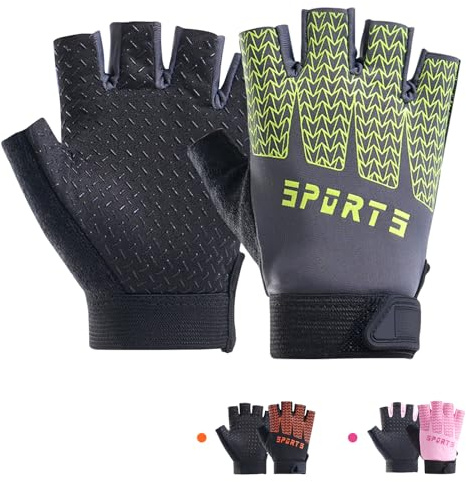 DR. WATCH Jungen Mädchen rutschfeste Fahrradhandschuhe mit halben Fingern - Gepolsterte Griffe in der Handfläche für Unisex Kinder, ideal für Sommerfahrten, MTB, Radfahren, Sport, Wandern (grün, S)