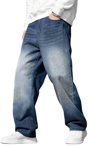 JMIERR Men's Baggy Jeans Wide-Leg Y2K Hip Hop Skater Denim Pants Streetwear Vintage Relaxed Loose Fit Jeans Plus Size 90s Casual Carpenter Jean, M, Blue