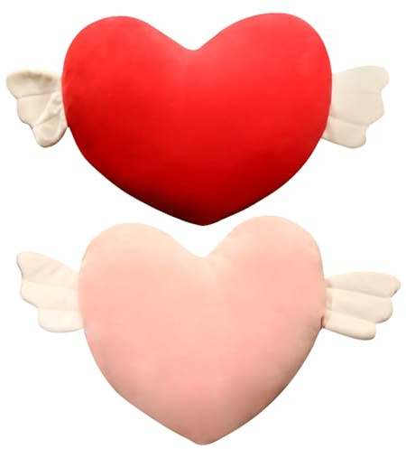 Cojín con forma de corazón, mullido, diseño de alas de ángel, para decoración de interiores y exteriores, suave y acogedora para la decoración de la habitación, que se puede utilizar para siempre