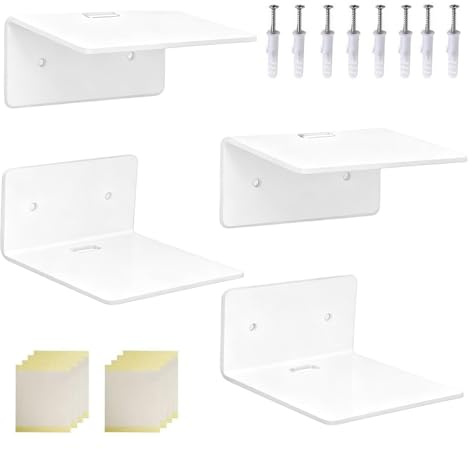 Set di scaffali galleggianti in acrilico trasparente, organizzatore da parete adesivo trasparente, confezione da 4 | Supporto per display compatto da 4 pollici, design moderno con concetto