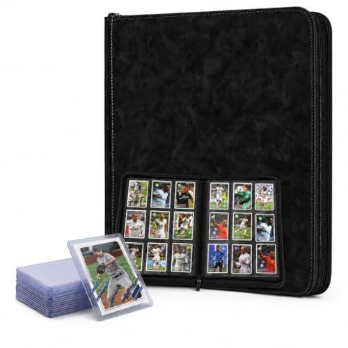 Carpeta de 9 bolsillos laterales con cremallera para tarjetas 540 con 100 fundas adicionales, color negro
