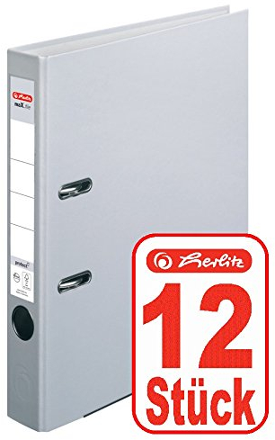 Herlitz Ordner maX.file protect A4 5cm, PP-Folienbezug beschichtet, mit Wechselfenster (grau | 12er)