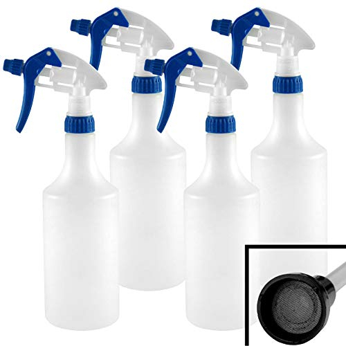4x Handsprühflasche HDPE 750ml + Sprühkopf CANYON CHS-3AN chemieresistent, Sprühaufsatz 28/410, stufenlos verstellbarer Trigger Sprühkopf von CANYON mit flexiblem Steigrohr & Kunststoffsieb (7118.4)