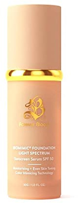 Forever Bloom Bio Mimic Foundation Light Spectrum SPF50 hydrates, conceals and evens tone with a lightweight, anti-aging finish for mature, sensitive skin—perfect for gym, sports or dance