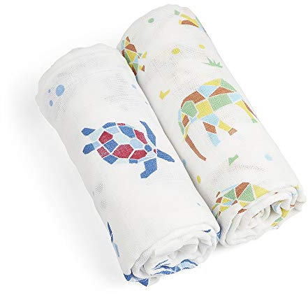 GRÜNSPECHT Bio-Mullwindeln 70x70cm aus 100% Baumwolle (kbA), Spucktücher, ohne optische Aufheller, hautfreundlich & saugstark, 2 Stück, blau orange gelb Tiere (690-V3)