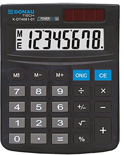 Bordsräknare DONAU TECH/K-DT4081-01 8-siffrig rotfunktion/134 x 104 x 17 mm/färg: svart/dator med 8-siffrig display/Dual-Power Solar – batteridrift, kompakt design