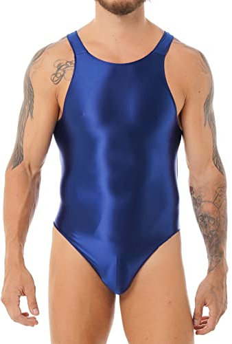 Alvivi Herren Body Overall Glossy Bodysuit Stringbody High Cut Thong Bikini Badeanzug Schwimmanzug Leotard Tops M-XL A Blau M