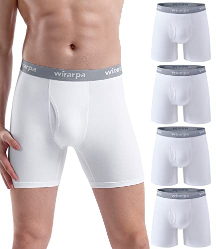wirarpa Men's Underwear Trunks Cotton Boxers 4 Pack White L