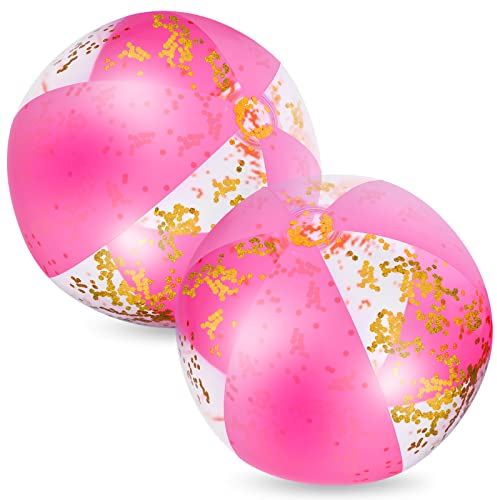 Thinp 2 Stück Aufblasbare Glitter 40cm Wasserbälle Glitzer-Wasserball Wasserball Strandball Sommer Schwimmball Glitter Aufblasbarer Strandball Spielbälle Pailletten Pool Ball für Strand Aktivitäten