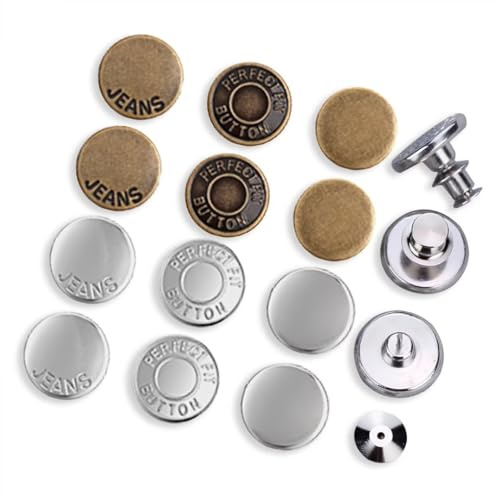 oditton Upgraded Button Pins - Instantly Reduce Too Big Pants Waist, Adjustable Reusable Metal Clips Snap Tack, for Jeans Pants, 12 Sets