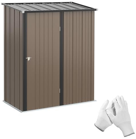Outsunny Casetta da Giardino in Acciaio Porta Utensili, Capanno per Attrezzi con Catenaccio, 161.5x94.5x196cm, Marrone