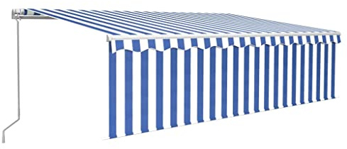 Toldo de jardín para balcón, toldo para terraza, toldo con brazo articulado, retráctil con persiana, 5 x 3 m, azul y blanco, para terraza