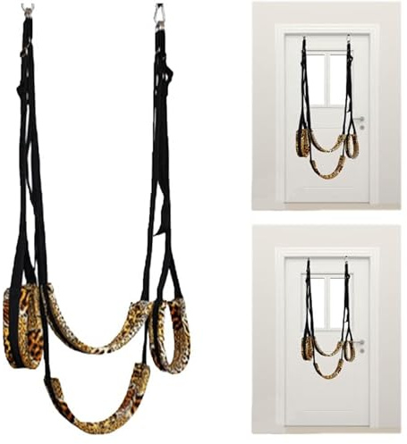 BDSM Leopard Print Over-The-Door Sex Swing,Door Swing with Padded seat,Leg Supports,Adjustable Straps, Holds up to 330 pounds,Bondage Restraint Toy for Adult Couples, Easy to Install