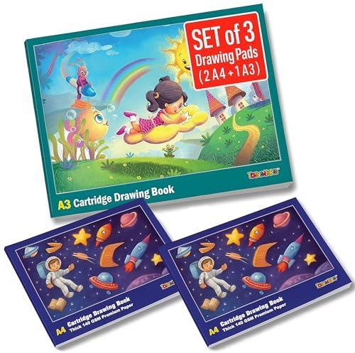Lot de 3 blocs de dessin pour enfants (2 A4 + 1 A3) – Parfait pour s'amuser et créer