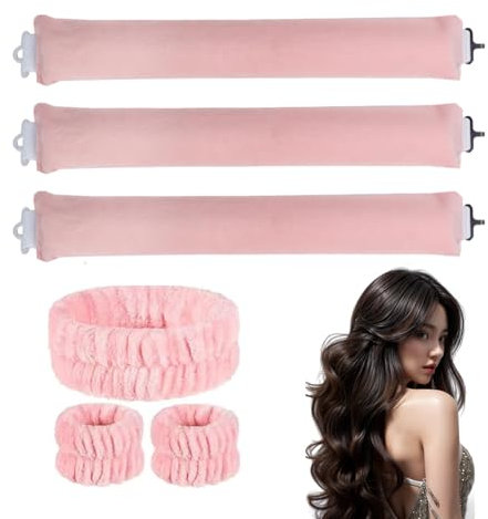 Set di 3 bigodini per capelli lunghi fascia e tende in velluto e scrunchies, riccioli senza calore con aste extra larghe