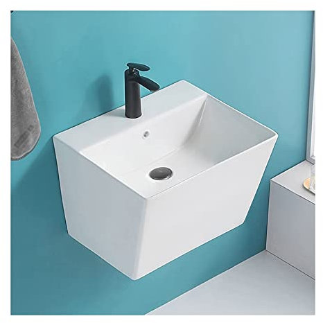 Lavabo sobremueble Lavabo de baño blanco, montaje en pared, lavabo de cerámica colgado en la pared, lavabo artístico for lavabo, mueble de tocador con grifo y drenaje negros Lavabo de encimera