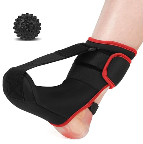 XFSRG Premium bandage fot med massageboll plantar fasciit bandage för effektivt fotvalvsstöd bekväm skena perfekt för hem och kontor (svart-röd, M)
