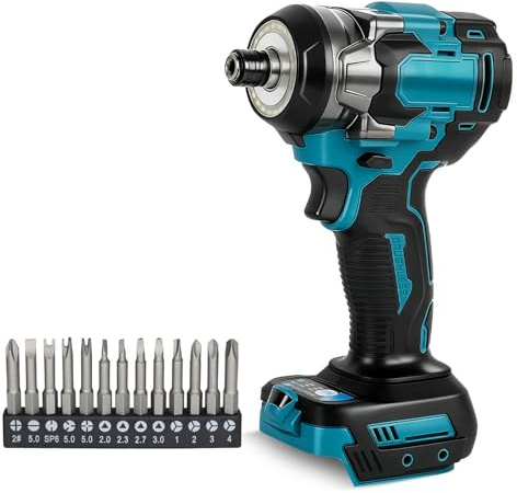 Roadtime Perceuse-visseuse à percussion sans fil 1/4 pour batterie Makita 18 V (sans batterie), 2400R tige hexagonale sans balais 450N, 3 vitesses et 2 vitesses inversées, avec LED et 13 Accessoires