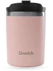 QWETCH - Taza de viaje isotérmica - Rosa Pastel 240ml - Termo de café y té de acero inoxidable - 6h caliente y 12h frío - Compacta y hermética, taza de viaje