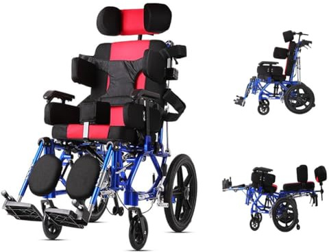 PA-DABAOO Fauteuil Roulant Pour Paralysie Cérébrale Pour Enfants Et Adultes, Fauteuil Roulant Pliant En Alliage D'aluminium Avec Ceinture De Sécurité Et Table À Manger,Children