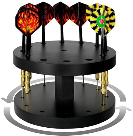 Aitakatta 360 Rotating Wooden Dart Holder Stand for Desk, Compact Desk Organizer Holds 12 Steel or Soft Tip Darts for Easy Storage and Display(FBJ)