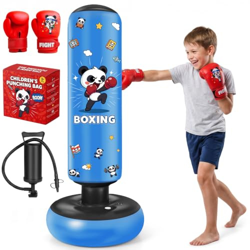 Sac de Boxe pour Enfants, 130cm Gonflable Sac de Frappe sur Pied pour 3-8 Ans, Cadeaux pour GarçOns et Filles, Punching Ball Enfants pour Pratique du Karaté, Taekwondo