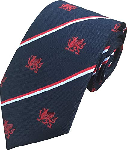 Men's Navy Blue Welsh Dragon Striped Neck Tie