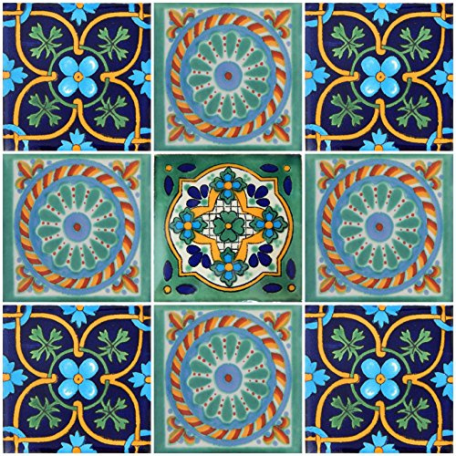 COLOR Y TRADICIÓN 9 Mexican Tiles 4 x 4 Hand Painted Talavera F-30