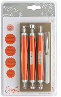 Tonic Studios Buriles para Manualidades 3 uds - Embossing Floral Crafter’s Tool Set - con Alfombrilla de Espuma & Pinzas - Herramientas de Repujado para Flores de Papel & Adornos Troquelados
