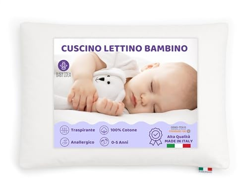 baby idea Babysanity Cuscino Letto per Bambini 1-5 Anni – Antisoffoco e Traspirante – Per Lettino, Neonato, Culla – Made in Italy – Morbido, Sicuro, Certificato Oeko-Tex