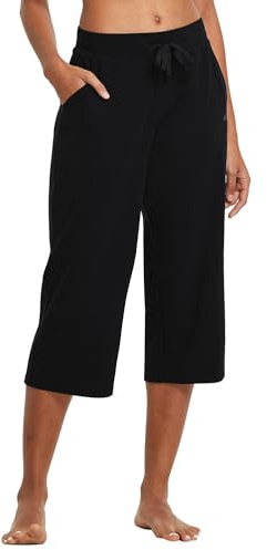 baleaf Women's Wide Leg Capris Yoga Cotton Crop Pockets Summer Capri Sweatpants Loose Lounge Casual Workout Pants Black Size M