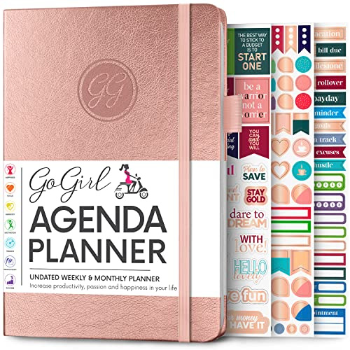 GoGirl Planner Agenda – Colorful Undated Monthly & Weekly Organizer for Women, Journal for Time Management & Productivity (Rose Gold)