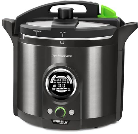 Presto 02144 12-Quart Digital Pressure Canner - Digital Display, Waterbath Capable, 10-Built-In Safety Features, Recipe Book, Black Stainless Steel