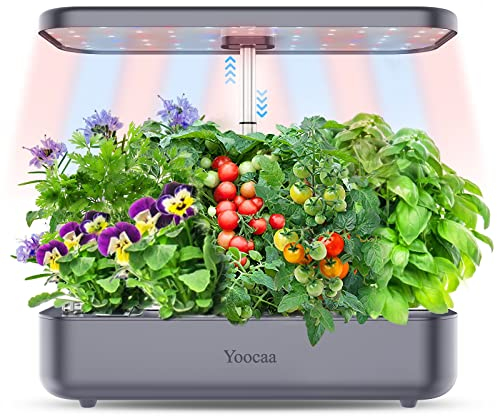 Yoocaa 12 Hydroponisches Anzuchtsystem, Indoor Kräutergarten Set mit LED-Wachstumsleuchte, Smart Garden für Zuhause, Küche, automatischer Timer Keimungs-Kit (grau)