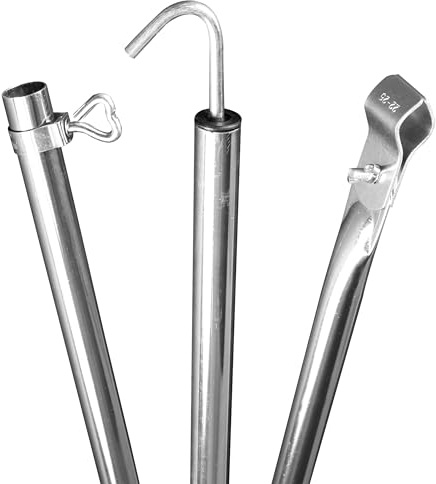 2 STÜCK - Dachhakenstange Zeltstange - mit Klemme und Haken - Stahl - teleskopierbar 210-290 cm - 22/19mm - 3 Teile - leicht - stabil - Ersatz Gestänge Zelt Vorzelt Camping Teleskopstange Dachstange