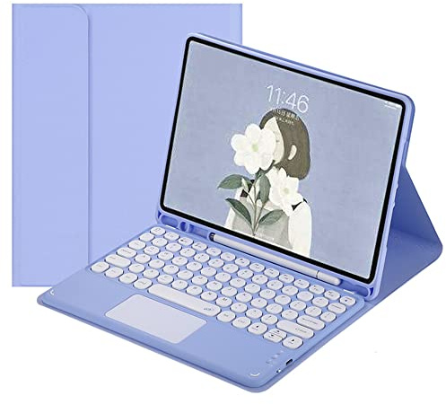 QYiiD Funda con Teclado para New iPad 2017/2018 9.7 / iPad Air 1 / iPad Air 2, Bluetooth Touchpad Batería Recargable Teclado QWERTY, PU Estuche de Piel con Soporte para Pencil, Púrpura