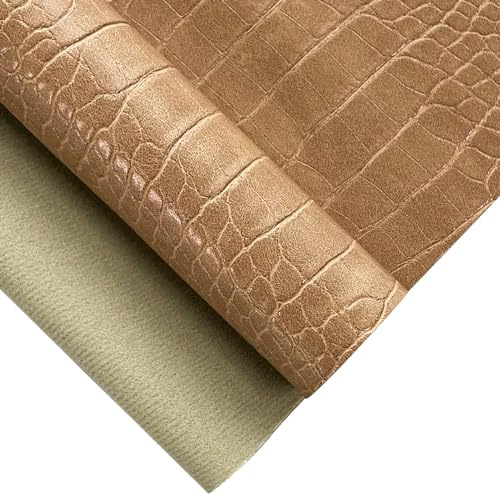 12 x 53 Glossy Embossed Crocodile Texture Faux Leather Roll Synthetic Leather Crafts Fabric for Wallets Keychains Handbags Making Sewing Crafts Material (Burlywood)