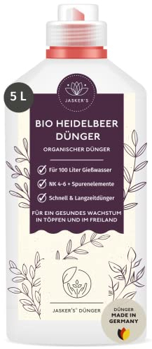JASKER'S Bio Heidelbeer-Dünger flüssig 5 L - 100% Tierfreundlich & Bio Obstdünger - Beerendünger flüssig mit viel Kalium - Flüssigdünger für Heidelbeeren & Blaubeern