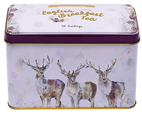 New English Teas Christmas Stag Tea Tin with 40 English Breakfast Teabags