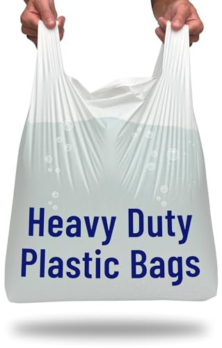 PWgoods Plastic Carrier Bags White - Standard Retail Size 13x19x23, 1000 Pack, Heavy Duty Large Carrier Bag with Handles, Groceries Retail Shopping Takeaway Bin