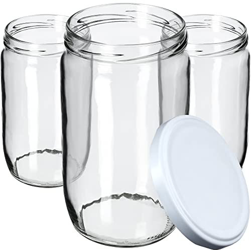 KADAX Tarros de cristal para conservas, 720 ml, para conservas con tapa de rosca, tarros de cristal para mermelada, tarros de conserva, tarros redondos (blanco/8 unidades)