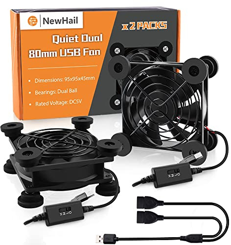 NewHail 2 st 80 mm mini USB-fläkt datorfläkt multihastighetskontroll, reduceringsvärme för router, Xbox, TV-box, mottagare, modem, DVR, AV-skåp
