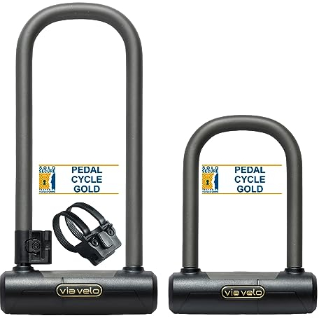 Via Velo Mini Bügelschloss kurz und Mini Bügelschloss länger | 2 U Schlösser 16mm mit Gold Sicherungsrate für E-Bike Akkus und Rahmen Mit passenden Schlüsseln und Schutz bei geringem Risiko