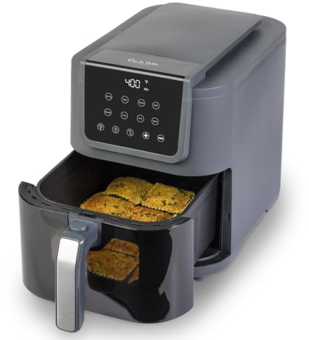 SUR LA TABLE KITCHEN ESSENTIALS 4-in-1 Compact 5-Quart Basket Air Fryer with Window for Easy Viewing, Digital Touchscreen Display with 8-Presets, Air Fry, Bake, Roast, Broil in Minutes, 1500w