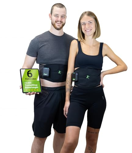 eaglefit Premium EMS-Belt 2.0 Ceinture abdominale avec 6 électrodes – Ceinture de musculation et stimulation musculaire pour ventre et dos – entraîneur abdominal fitness – avec application et Powerbox