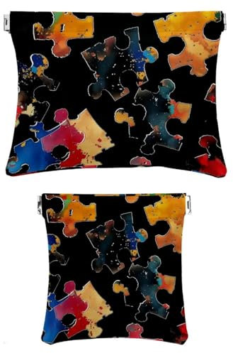 2 Pcs Faux Leather Makeup Bag for Purse, Small Makeup Pouch, Self-Closing Pouches for Purse, Multi-Functional Shrapnel Storage Bag, Modern Cartoon Pattern Colored Jigsaw Puzzle
