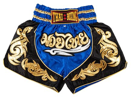 Muay Thai Shorts for Men Women Slim Cut MMA Boxing Shorts Training Kickboxing Workout Clothing Martial Arts Trunks (Large, Blue)