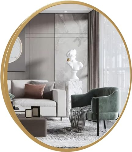 Marctani Espejo Redondo con Marco de Metal - Espejos Decorativos de Pared Elegante y Moderno - Espejo Entrada Recibidor - Ideal para Decoracion de Baño, Salon y Entraditas Recibidores