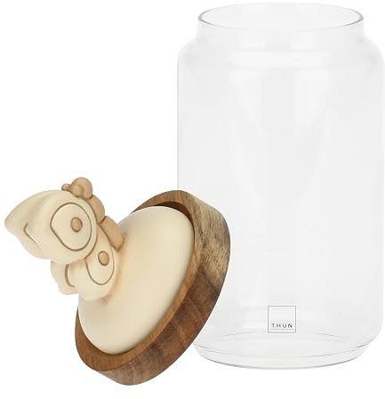 THUN, Barattolo in Vetro con Coperchio in Legno Versione Grande, Contenitori per Alimenti, Linea Elegance, 700 ml di Capienza, Ø 9 cm, Ø vetro 15 cm